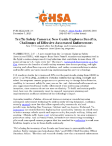 GHSA Traffic Safety Cameras News Release